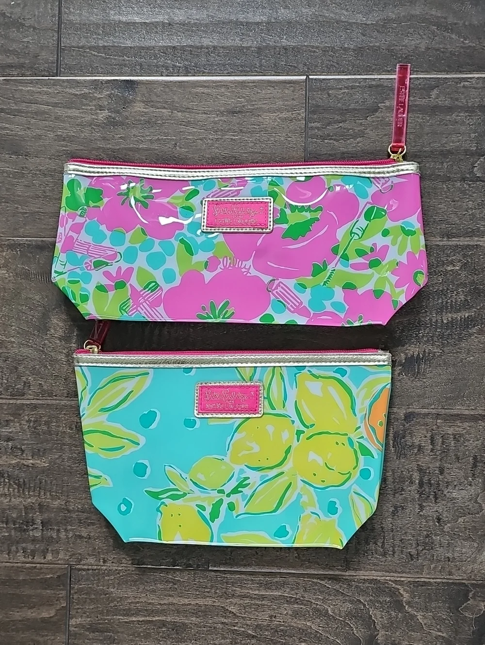 Lilly Pulitzer Glossy Lemon & Floral Cosmetic Bags - Turquoise, Yellow & Pink